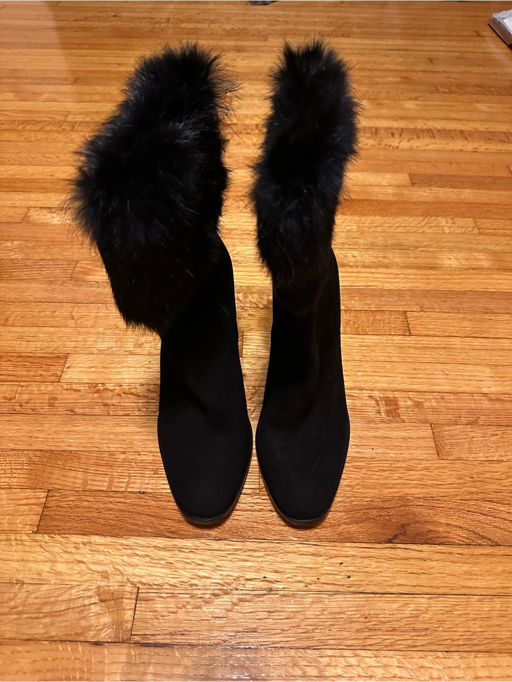 Via Spiga Women's Maddyn Genuine Rabbit Fur Trim Suede Ankle Boot Black